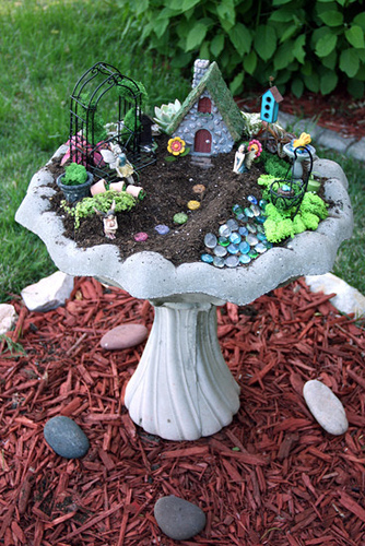 Think you don't have a spot for a fairy garden? Try a bird bath!