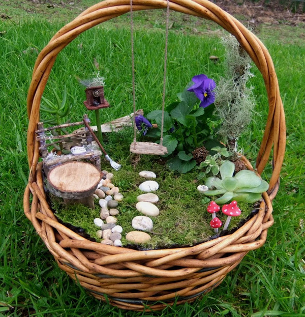 Perfect little fairy garden in a basket.